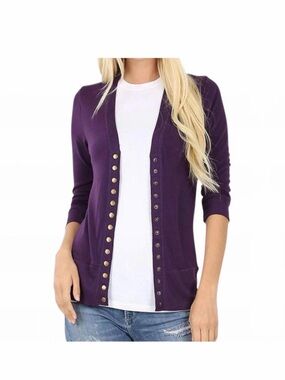 Zenana Outfitters Purple Snap-Front Women's Cardigan